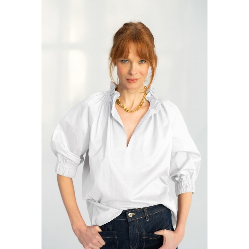 Monica Nera White Cotton Macy Top XL